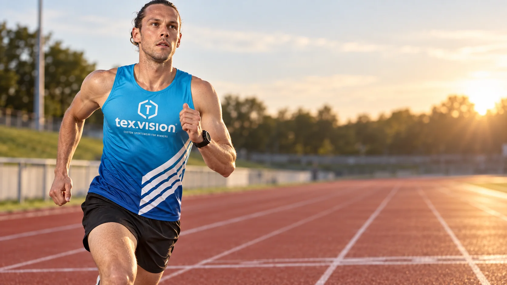 Aero racesinglet in actie in het blauwe Tex.Vision-ontwerp